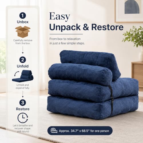 Blue Convertible Sofa Bed Folding Sofa Bed Sleeper Chair Couch Beds, Comfy Floor Beds with Pillow and Back Support, Small Couch for Bedroom, Living Room Bedroom - color: Blue