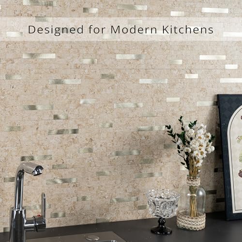 StyloVue 20 Sheets Peel and Stick Backsplash for Kitchen, 2026 Upgraded Classic Travertine Beige with Gold Metal Accents, Stick on Tile for Kitchen Backsplash, RV, Fireplace - color: Travertine Beige