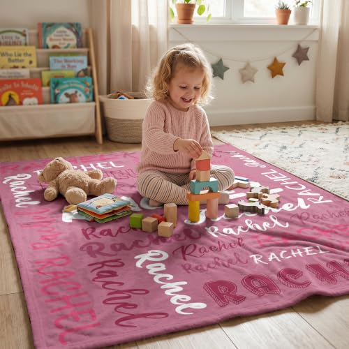 Personalized Blanket with Name, Custom Name Blanket Gifts for Kids Adults Boys Girls Teen, Soft Customized Fleece Flannel Throw for Bedroom Living Room, Birthday Christmas - color: Raspberry