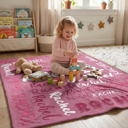 Personalized Blanket with Name, Custom Name Blanket Gifts for Kids Adults Boys Girls Teen, Soft Customized Fleece Flannel Throw for Bedroom Living Room, Birthday Christmas - color: Raspberry