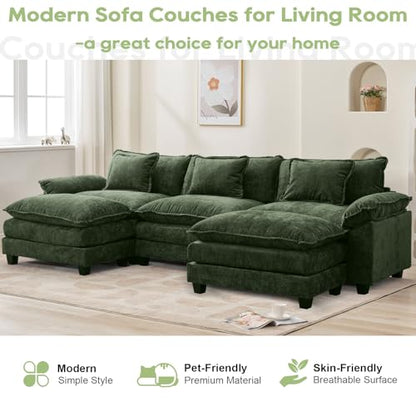 120" Modular Sectional Sofa, Comfy Deep Cloud Couch with Ottoman | U-Shaped Couches for Living Room, Modular Couch, Deep and Wide Seat, Chenille Sofa Sleeper with Throw Pillows, Green - color: Green, size: 120 Inch U