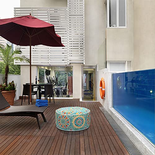 FUNHOME Inflatable Stool Ottoman Footrest with Handle D20 xH9-Cyan Circle | Indoor Outdoor Footrest Seat, Water-Repellent, Footstool Pouf for Home Patio Garden and Camping Use - color: Cyan Circle