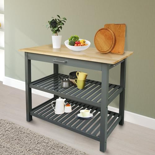 Casual Home Kitchen Island with Solid American Hardwood Top, Slate Gray, 40" W (373-932) - color: Slate Gray
