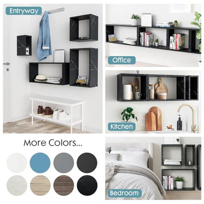 Wall Mount Shelf Set of 4, Floating Cube Shelves for Space Discovery Home and Commercial Use, Large Size Shelves Set, Cloud Atlas/Black Marble - color: Cloud Atlas, size: Set4