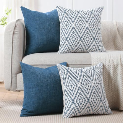 HPUK Throw Pillow Covers 18x18, Set of 4, Navy Blue Couch Pillow Covers | Polyester fabric, patterned and solid designs, hidden zippers, machine washable, for sofas and beds, inserts not included - color: Navy, size: 18" x 18" (Pack of 4)