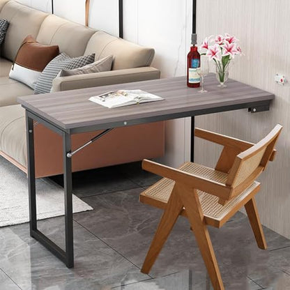 39.4"x19.7" Wall Mounted Folding Dining Table Laundry Folding Table, Fold Down Desk for Small Saving Spaces Floating Desk for Kitchen & Dining, Work Bench (Gray, 39.4"x19.7") - size: 39.4"x19.7"