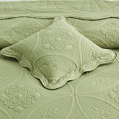 DaisyHuang Bedspread - Full Size Bedding Cover - Modern & Contemporary Coverlet Set, Real Stitching, Reversible, Lightweight, 5 Piece, Sage Green - color: Sage Green, size: Full(96"x110")