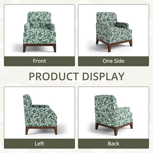 Floral Accent Chair, Upholstered Armchair with Solid Legs, Comfy Reading Single Sofa with Spring-Padded Cushion for Bedroom, Green - size: Wide Seat