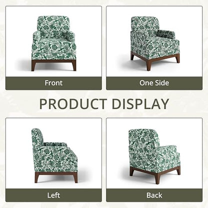 Floral Accent Chair, Upholstered Armchair with Solid Legs, Comfy Reading Single Sofa with Spring-Padded Cushion for Bedroom, Green - size: Wide Seat