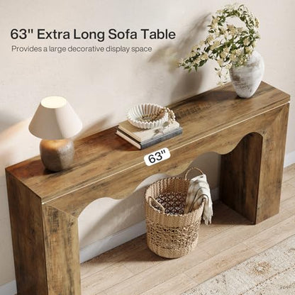 Tribesigns 63" Farmhouse Console Table, Wooden Couch Table Behind Sofa with Storage, Long Entryway Sofa Station, Narrow Console Stand with Base, Hallway Stand for Entryway, Living Room - color: Brown