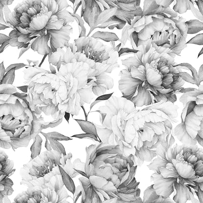 Gray Peony Flowers Floral Peel and Stick self Adhesive Wallpaper - 96''x32'' - color: X05, size: 96"x32"