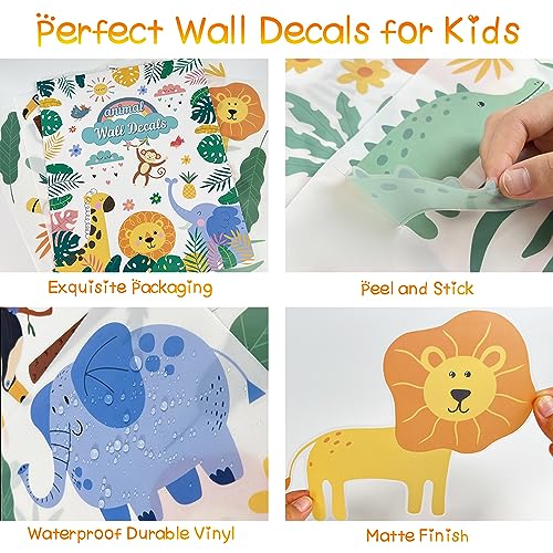 AOWDIAO Animals Wall Decals, Cute Safari Wall Stickers for Baby Kids, Jungle Theme Decor for Nursery, Classroom, Playroom, Bedroom - style: Safari Animals