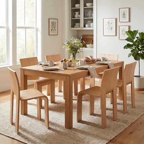 Wooden Dining Chairs Set of 4, Stackable Side Chairs, Natural | Ergonomic Backrest, Solid Wood, No Assembly Required, Dining Room Chairs, Kitchen Chairs, Mid-Century Modern, Small Space - color: Natural, size: 4 Chair