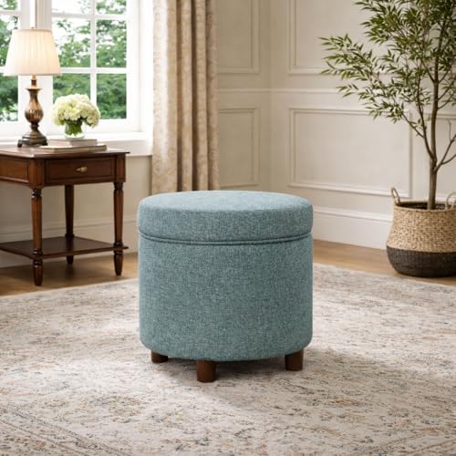 HomePop 19" Round Storage Ottoman - Teal Tweed - color: Teal