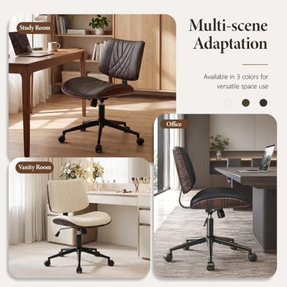 Armless Office Chair, Small Comfy Leather Desk Chair with Wheels | PU Leather, Adjustable Height, Swivel Rolling, Mid Back Computer Chair, Home Bedroom Meeting Room, Black - color: Black