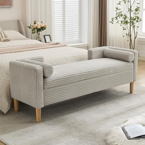 Chifee & Vingol 64.7" W Ottoman with Storage Bench for Bedroom End of Bed with Removable Pillows Upholstered Storage Ottoman Bench for Bedroom Living Room Hallway,Light Gray - color: 65"-light Gray