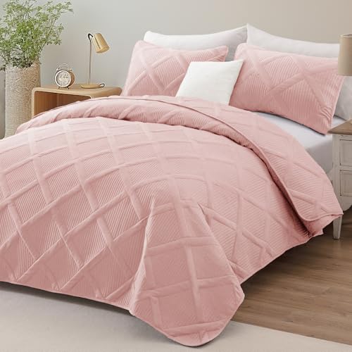 Exclusivo Mezcla Twin Size Quilt Set, Blush Pink | Soft Bedspreads with 1 Pillow Sham, Modern Striped Pattern, Lightweight Bedding Set Coverlets for All Seasons, 68x88 Inch - color: Blush Pink, size: Twin (68"x88")