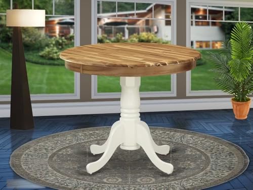 East West Furniture AMT-NLW-TP Antique Dining Table - a Round Wooden Table Top with Pedestal Base, 36x36 Inch, Natural & Linen White - color: Natural & Linen White