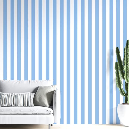 Blue and White Striped Peel and Stick Wallpaper 17.3"x120" | Blue and White Contact Paper Modern Removable Self-Adhesive Vinyl Striped Wallpaper for Bedroom Bathroom Kitchen - color: Blue, size: 17.3" x 120"