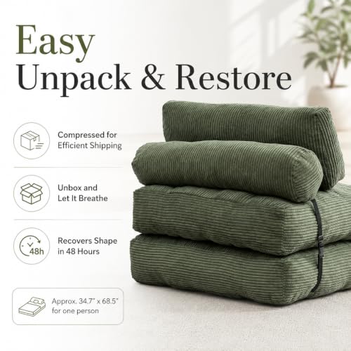 Green Convertible Sofa Bed Folding Sofa Bed Sleeper Chair Couch Beds, Comfy Floor Beds with Pillow and Back Support, Small Couch for Bedroom, Living Room - color: Green