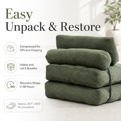 Green Convertible Sofa Bed Folding Sofa Bed Sleeper Chair Couch Beds, Comfy Floor Beds with Pillow and Back Support, Small Couch for Bedroom, Living Room - color: Green