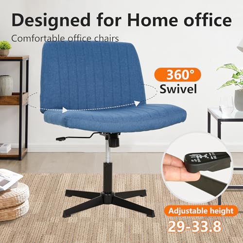 FDW Criss Cross Chair Armless Cross Legged Office Desk Chair Adjustable Swivel Ergonomic Gaming Chair No Wheels Backrest with Wide Seat Native Sponge Computer Task Vanity Chair for Home Office,Blue - color: Blue, style: Without Wheels