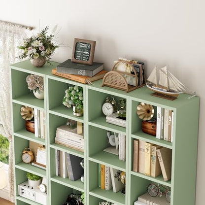 FOTOSOK 2 Pcs 71'' Tall Narrow Bookshelf, 8-Tier Media Tower Rack Set of 2 | CD DVD Storage Cabinet with Adjustable Shelves, Tall Narrow Bookcase Skinny Display Bookshelf Slim Shelf, Green - color: Green