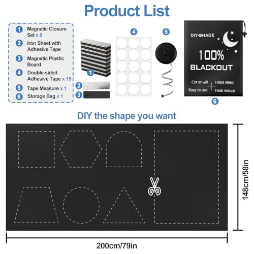 100% Magnetic Black Out Window Cover 79" x 58" Blackout Blinds No Drill, Portable Black Out Shades Blackout Curtains for Bedroom,RV,Nursery,Media Room with Strong Magnets - color: 79" X 58"