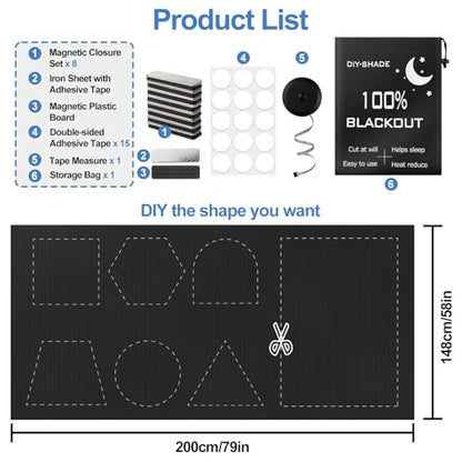 100% Magnetic Black Out Window Cover 79" x 58" Blackout Blinds No Drill, Portable Black Out Shades Blackout Curtains for Bedroom,RV,Nursery,Media Room with Strong Magnets - color: 79" X 58"
