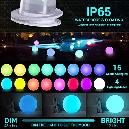 LOFTEK Pool LED Light Ball - 12-inch Sphere Lamp Rechargeable - 16 RGB Cool Lamp for Bedroom Ambient Lighting - Smart Night Light for Baby Nursery - Waterproof Light for Yard & Pool Decor, 1PCS - size: 12-inch