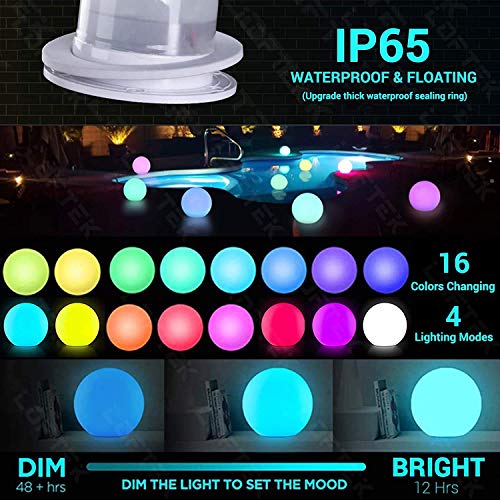 LOFTEK Pool LED Light Ball - 12-inch Sphere Lamp Rechargeable - 16 RGB Cool Lamp for Bedroom Ambient Lighting - Smart Night Light for Baby Nursery - Waterproof Light for Yard & Pool Decor, 1PCS - size: 12-inch