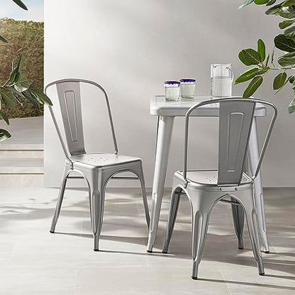 Amazon Basics Metal Dining Chairs, Easy to Assemble, Indoor/Outdoor, Stackable, 330-Pound Capacity, Dark Gray, 4-Pack, 20.1 x 17.1 x 33.5 inches - color: Dark Grey