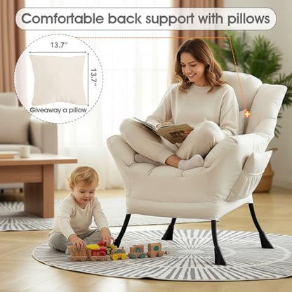 Lazy Chair, Comfy Reading Chair for Bedroom，Beige | Comfy Bedroom Accent Chair with Washable Removable Cover and extra throw pillow for Living Room Dorm - color: Peach Beige-single