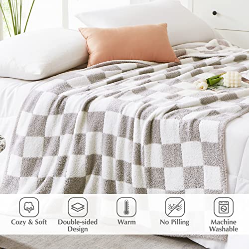 Soft Twin Size Checkered Blanket for Bed-Cozy Knitted Blankets | Lightweight Fluffy Warm Decor for Women, Mom, Her & Girls, Sofa, Chair, Couch, 60x80in,Light Grey - color: Aspen Grey, size: Twin(60"x80")