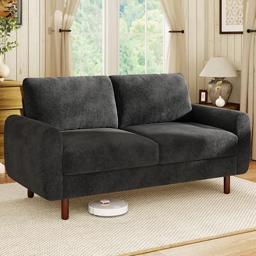 68" Loveseat Sofa, Comfy Chenille Fabric Couches for Living Room with Spring Cushion and Solid Wood Frame, Modern Deep Seat Couch for Bedroom, Apartment, Office, Easy Assembly, Black - color: Black