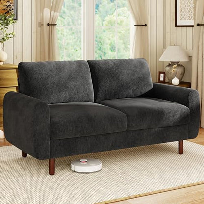 68" Loveseat Sofa, Comfy Chenille Fabric Couches for Living Room with Spring Cushion and Solid Wood Frame, Modern Deep Seat Couch for Bedroom, Apartment, Office, Easy Assembly, Black - color: Black