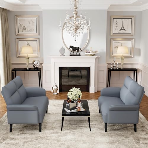 Yongchuang Small Couch 46" Grey Faux Leather Loveseat Sofa for Living Room Bedroom Love Seat Mini Couch with Arm Rest - color: Grey