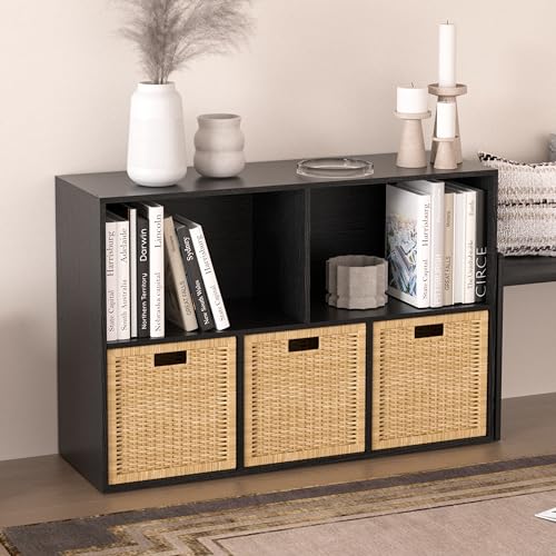 Wooden 5 Cube Storage Organizer with Closed Back Panel,White Cube Shelf Cubby Storage Organizers with Compartments for Living,Bookshelf,Organizers Easy to Install (Black, 5 Cube) - color: Black, size: 5 Cube-11in