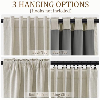 Beige 100% Blackout Kitchen Linen Curtains Back Tab Pleated Small Drape 36 Inch Length Privacy Thermal Insulated Elegant Mini Cafe Curtain for Rustic Farmhouse Bathroom Bedroom 26x36 - color: Beige, size: 26"W x 36"L (Pack of 2)
