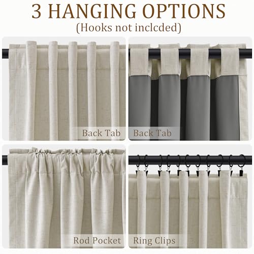 Beige 100% Blackout Kitchen Linen Curtains Back Tab 30 Inch Length Privacy Elegant Mini Cafe Curtain for Modern Rustic Farmhouse Bathroom Thermal Insulated Bedroom Small Drape 26x30 - color: Beige, size: 26"W x 30"L (Pack of 2)