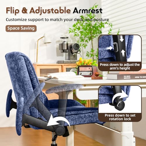 Criss Cross Chair with Wheels & Flip Arms, Wide Cross Legged Office Chair with Adjustable Tilt Criss-Cross Desk Chair with Lumbar Support for Home Office, Bedroom, Apartment Blue - color: Blue