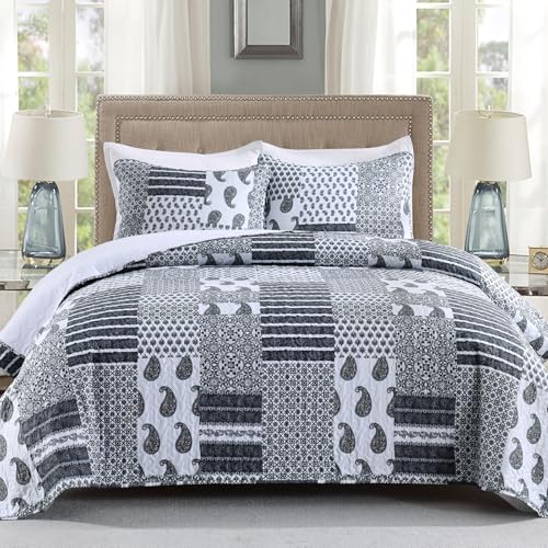HIARUO Quilt Set Twin Size, 2 Pieces Bedspread Coverlet Plaid Patchwork Quilt Farmhouse Twin Size Comforter Set Lightweight Bedding with 1 Pillow Cover Sham for All Season Gray - color: Grey, size: Twin (68"x90")