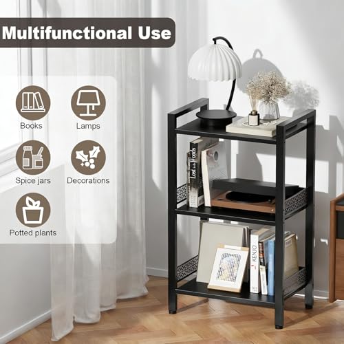 3-Tier Book Shelf, Bookcase with a Back Panel, Storage Shelves for Bedroom, Living Room & Home Storage (Black) - color: Black