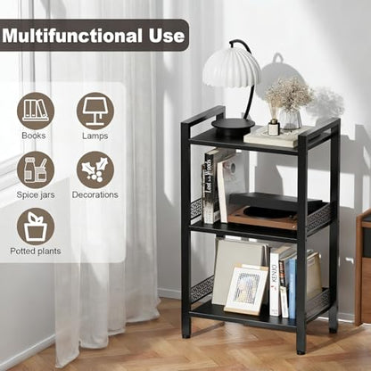3-Tier Book Shelf, Bookcase with a Back Panel, Storage Shelves for Bedroom, Living Room & Home Storage (Black) - color: Black