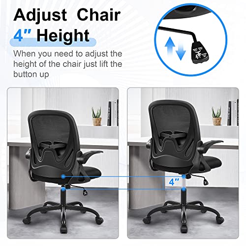 Office Chair Ergonomic Desk Chair with Flip up Armrests Swivel Breathable Desk Mesh Computer Chair with Adjustable Lumbar Support and Height for Conference Room (Black) - color: Black