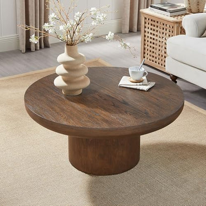 JUSTONE 35.98" Round Coffee Table for Living Room,Rustic Natural Coffee Table for Apartment, Easy Assembly (Dark Brown,36" Dx36 Wx16 H) - color: 36'' (36''d X 36''w X 16''h) - Dark Brown