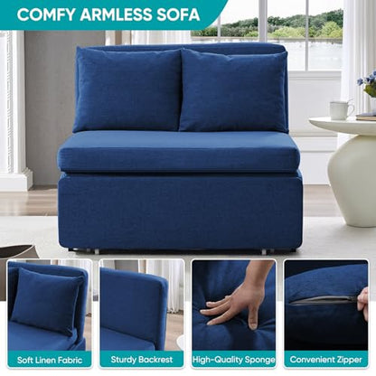 BALUS 43" W Twin Size Sleeper Couch Bed Pull Out Sofa with Pullout Beds, 2 in 1 Convertible Linen Single Sleepers Sofas Chair with Foldable Mattress and Pillows for Small Space Apartment, Blue - color: Blue, size: Twin