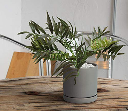 D'vine Dev 2-Pack Ceramic Pots with Saucers, Grey, 6 in, 94-V-C-3 | Modern Cylinder Design, Glazed Ceramic, Drainage Hole & Saucer Included, High Temperature Fired, Elegant Home Accent - color: Gray, size: 6 Inch