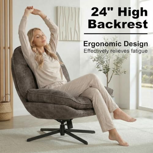 GINGO 24" High Back Swivel Accent Chair Set of 2 for Living Room, Brown | Large Accent Chair, Comfy Reading Chair Oversized, Slightly Rocking Upholstered Armchair, Ergonomic Fabric Modern Chair - color: Brown