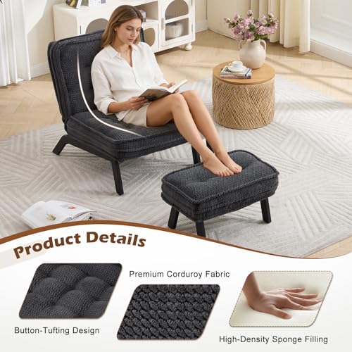 ANJ Accent Chair Set of 2 with Ottoman Adjustable Backrest, Black Tufted Upholstered Lounge Chairs with Footrest, Modern Cozy Reclining Chair Set for Living Room Bedroom Apartment - color: Black, size: 2